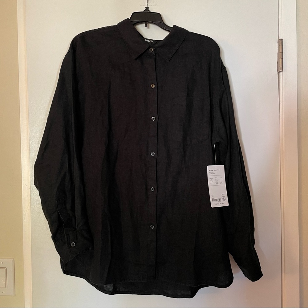 NWT Athleta Retreat Linen Top Black L